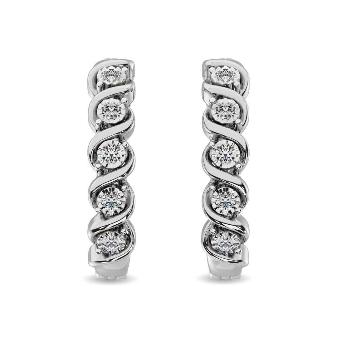 Aretes Tipo Argolla con Diamantes de 1/10 qt de peso total en Plata de Ley