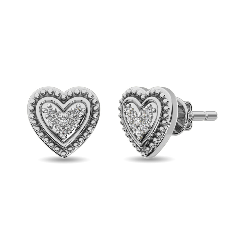 Aretes de Coraz√≥n con Diamantes de 1/20 ct en Plata de Ley