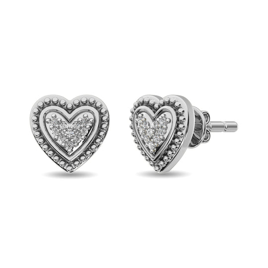 Aretes de Coraz√≥n con Diamantes de 1/20 ct en Plata de Ley