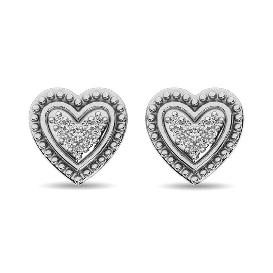 Aretes de Coraz√≥n con Diamantes de 1/20 ct en Plata de Ley