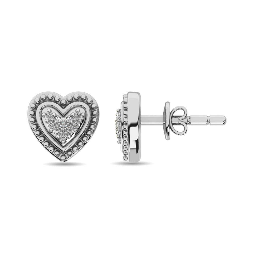 Aretes de Coraz√≥n con Diamantes de 1/20 ct en Plata de Ley