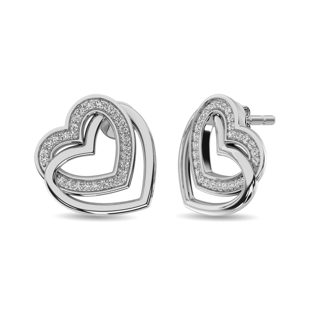 Aretes de Coraz√≥n de Duelo con Diamantes de 1/50 ct en Plata de Ley