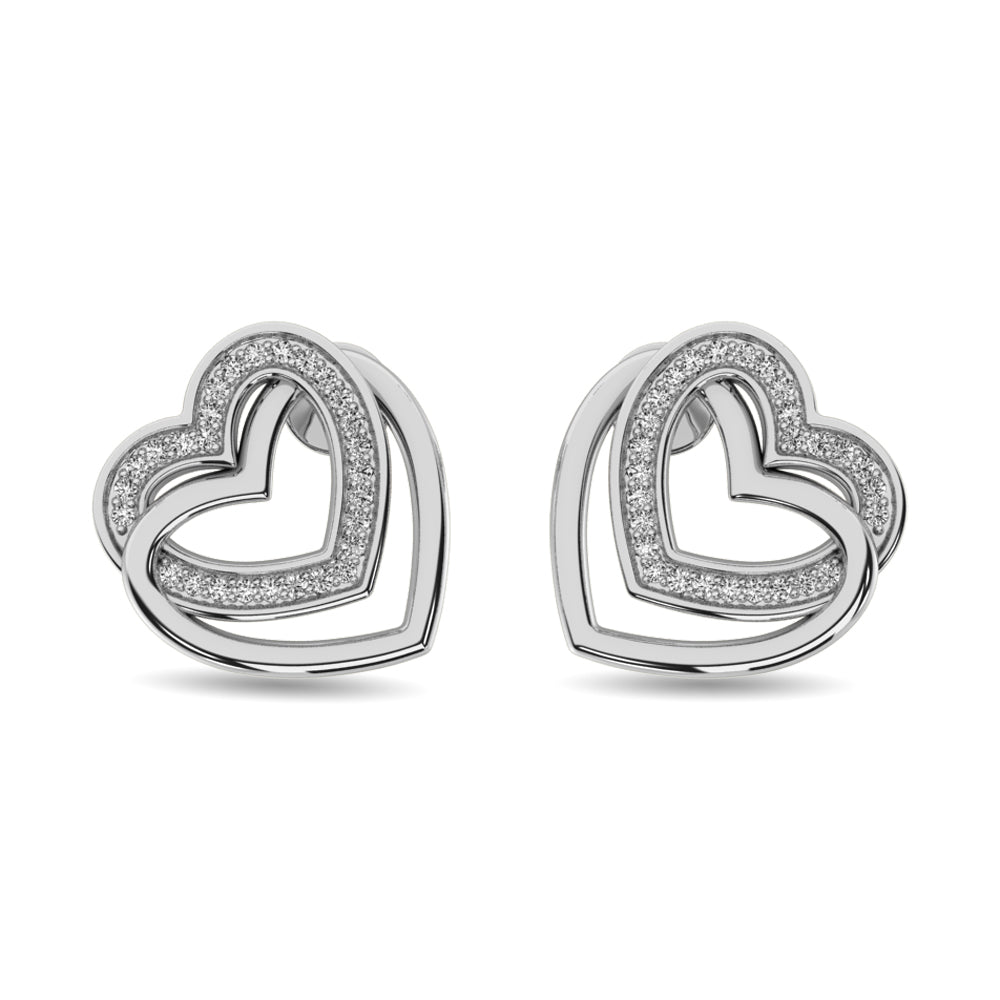 Aretes de Coraz√≥n de Duelo con Diamantes de 1/50 ct en Plata de Ley