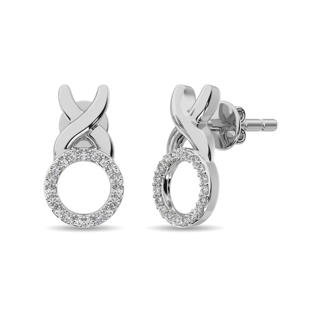 Aretes con Diamantes a la Moda de 1/10 qt en Plata de Ley