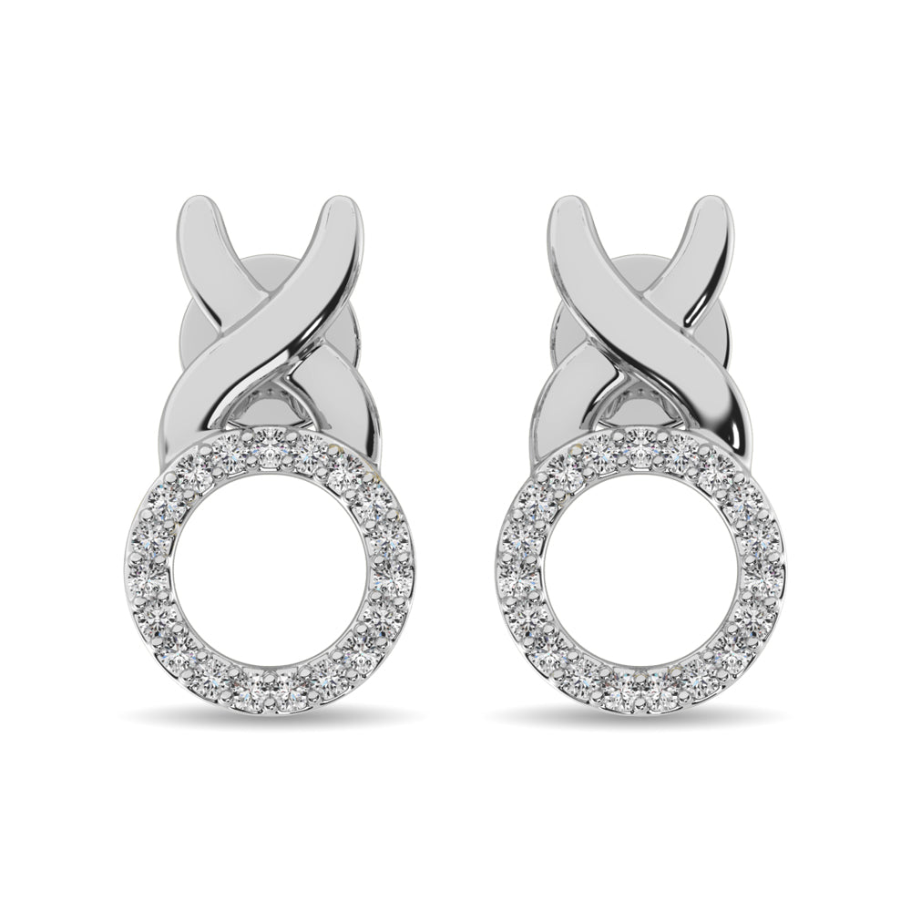 Aretes con Diamantes a la Moda de 1/10 qt en Plata de Ley