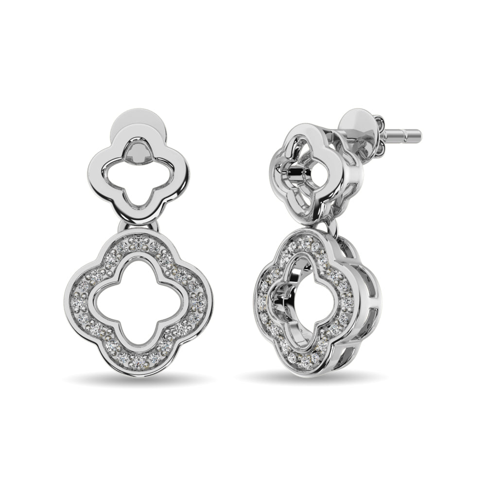 Aretes con Diamantes a la Moda de 1/20 qt en Plata de Ley