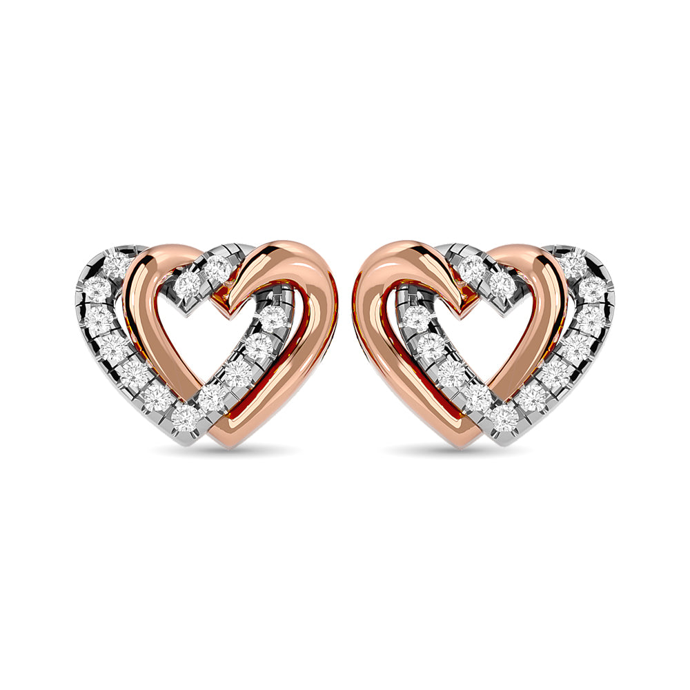 Aretes Diamond Duel Heart de 1/6 qt total en Oro Rosa de 10k