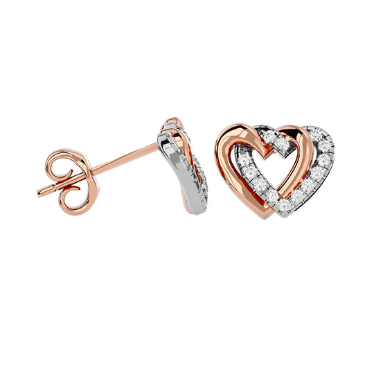 Aretes Diamond Duel Heart de 1/6 qt total en Oro Rosa de 10k