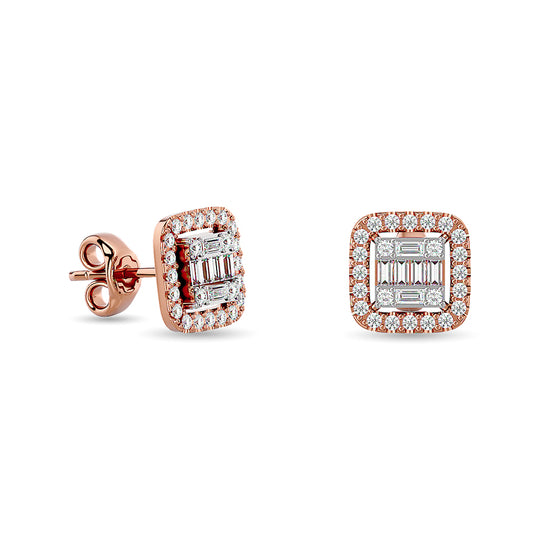 Diamante 1/3 Ct.Tw. Aretes de moda redondos y baguette en oro rosado de 14 k