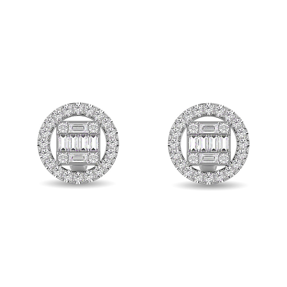 Diamante 3/8 Ct.Tw. Aretes de moda redondos y baguette en oro blanco de 14 k