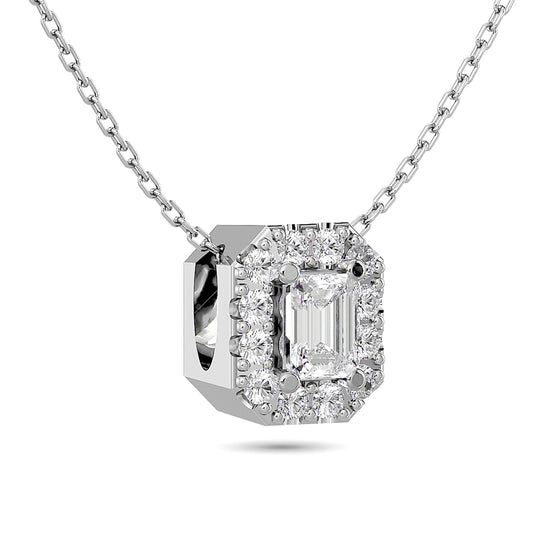 Colgante con halo ‚àö‚à´nico de diamantes de talla esmeralda de 1/4 qt de peso total en oro blanco de 14 k