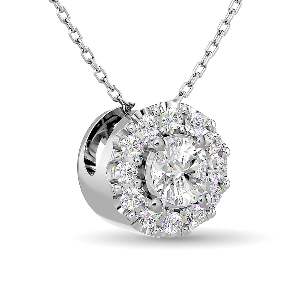 Colgante con halo ‚àö‚à´nico de diamantes de talla redonda de 1/4 qt de peso total en oro blanco de 14 k