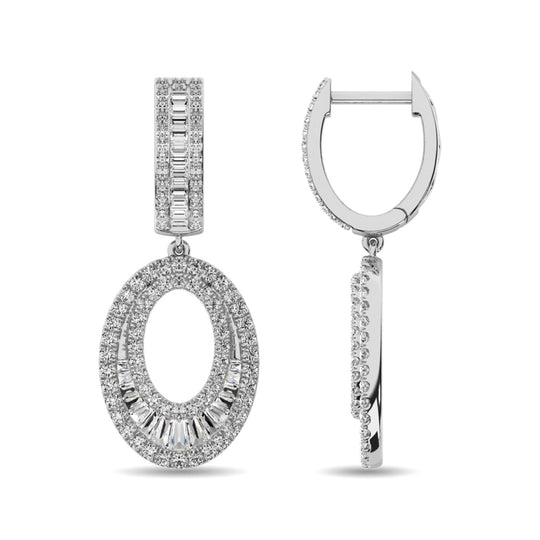 Diamante de 1 qt.Tw. Aretes de aro en oro blanco de 14 k