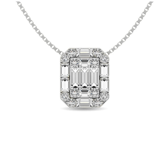 Diamante 1/4 Ct.Tw. Colgante moderno redondo y baguette en oro blanco de 14 k