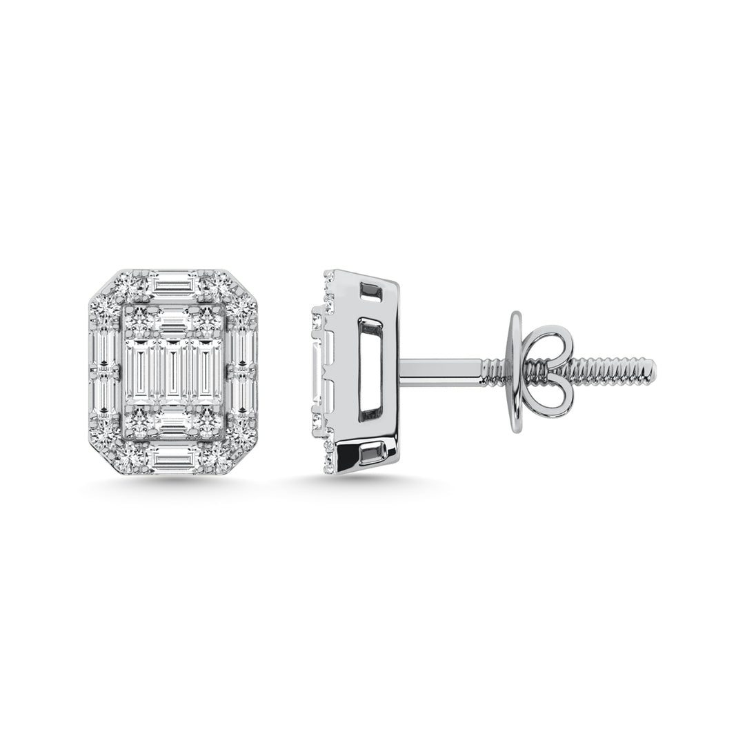 Diamante 3/8 Ct.Tw. Aretes de moda redondos y baguette en oro blanco de 14 k