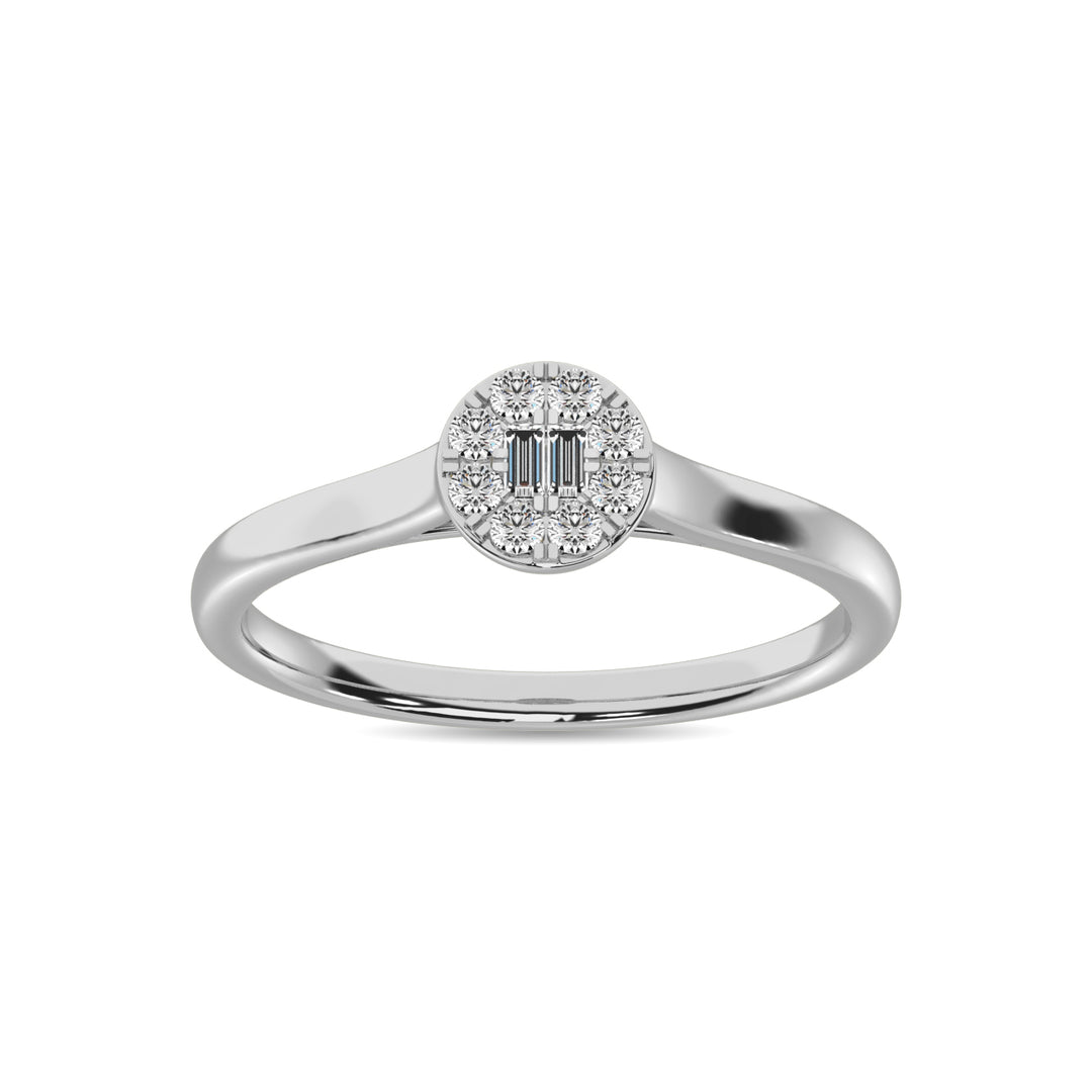 Diamante 1/6 Ct.Tw. Anillo de moda redondo y baguette en oro blanco de 10 k