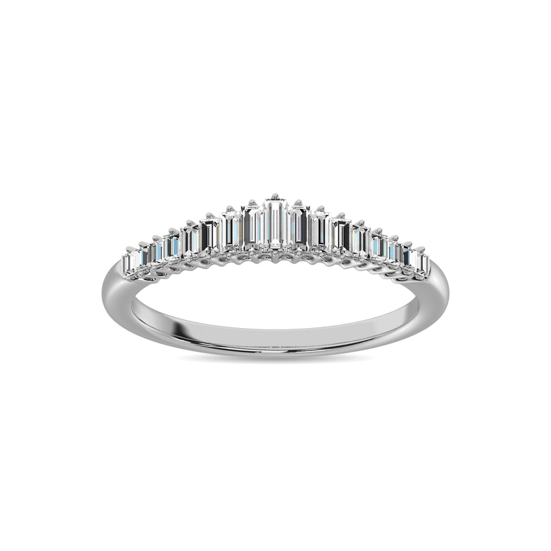 Anillo de Aniversario de Talla Baguette y Redondo con Diamantes de 1/5 qt en Oro Blanco de 10k