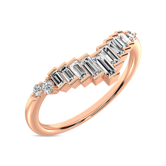 Anillo en Forma de Chevr√≥n con Diamantes Baguette de 1/5 qt en Oro Rosa de 10k