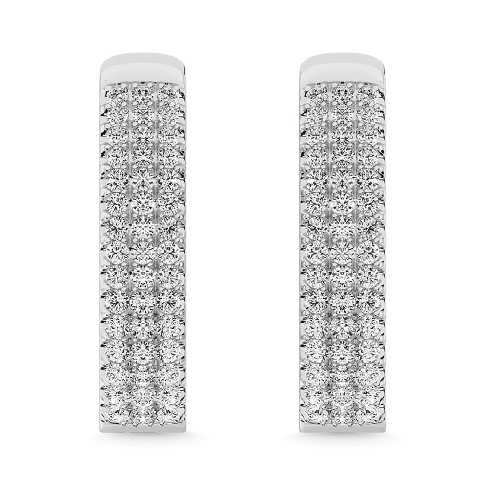 Aretes Tipo Argolla con Diamantes de 1/2 qt total en Oro Blanco de 14k