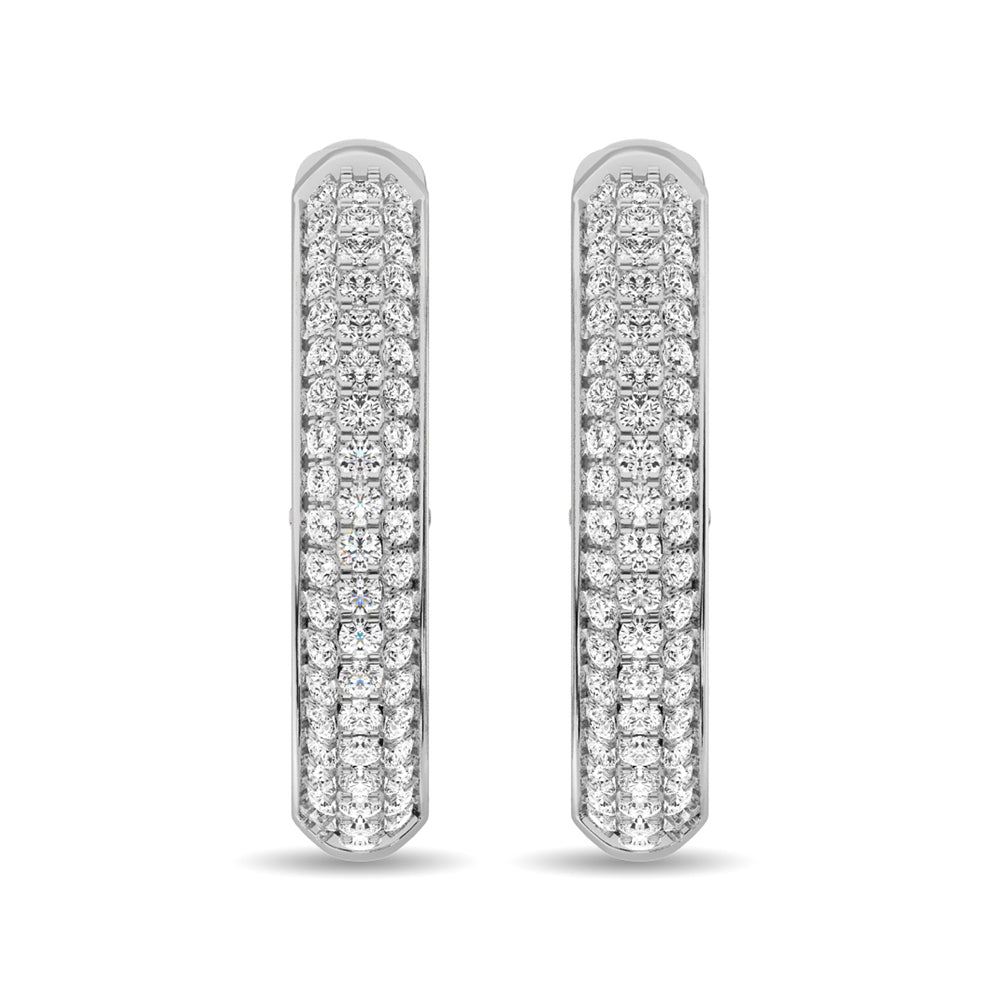 Aretes Tipo Argolla con Diamantes de 1 1/6 qt total en Oro Blanco de 14k