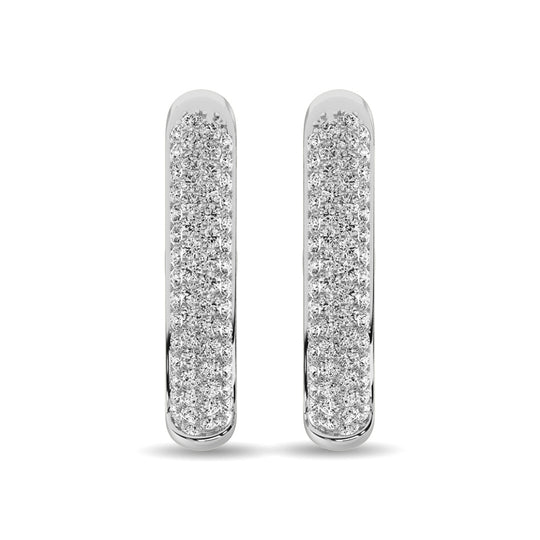 Aretes Tipo Argolla con Diamantes de 1 qt total en Oro Blanco de 14k