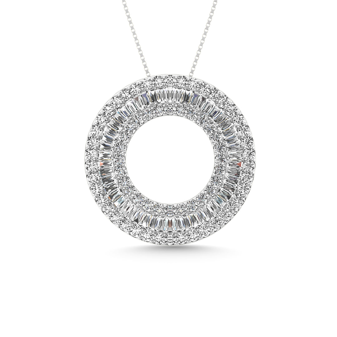 Diamante de 2 qt.Tw. Colgante de moda con forma de baguette circular, redondo y recto en oro blanco de 14 k