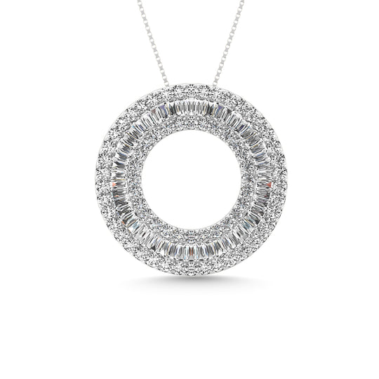 Diamante de 1 qt.Tw. Colgante de moda con forma de baguette circular, redondo y recto en oro blanco de 14 k