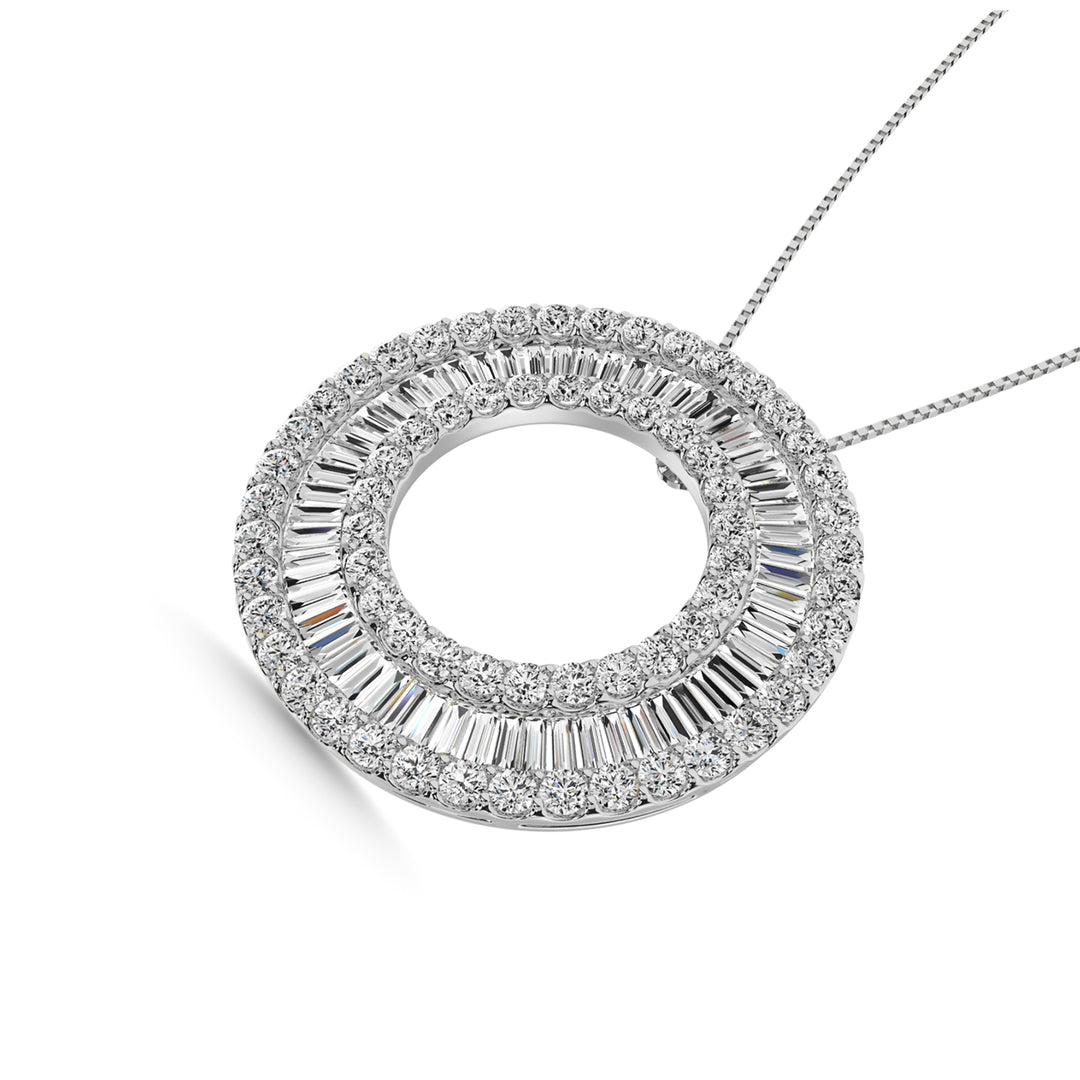 Diamante de 2 qt.Tw. Colgante de moda con forma de baguette circular, redondo y recto en oro blanco de 14 k