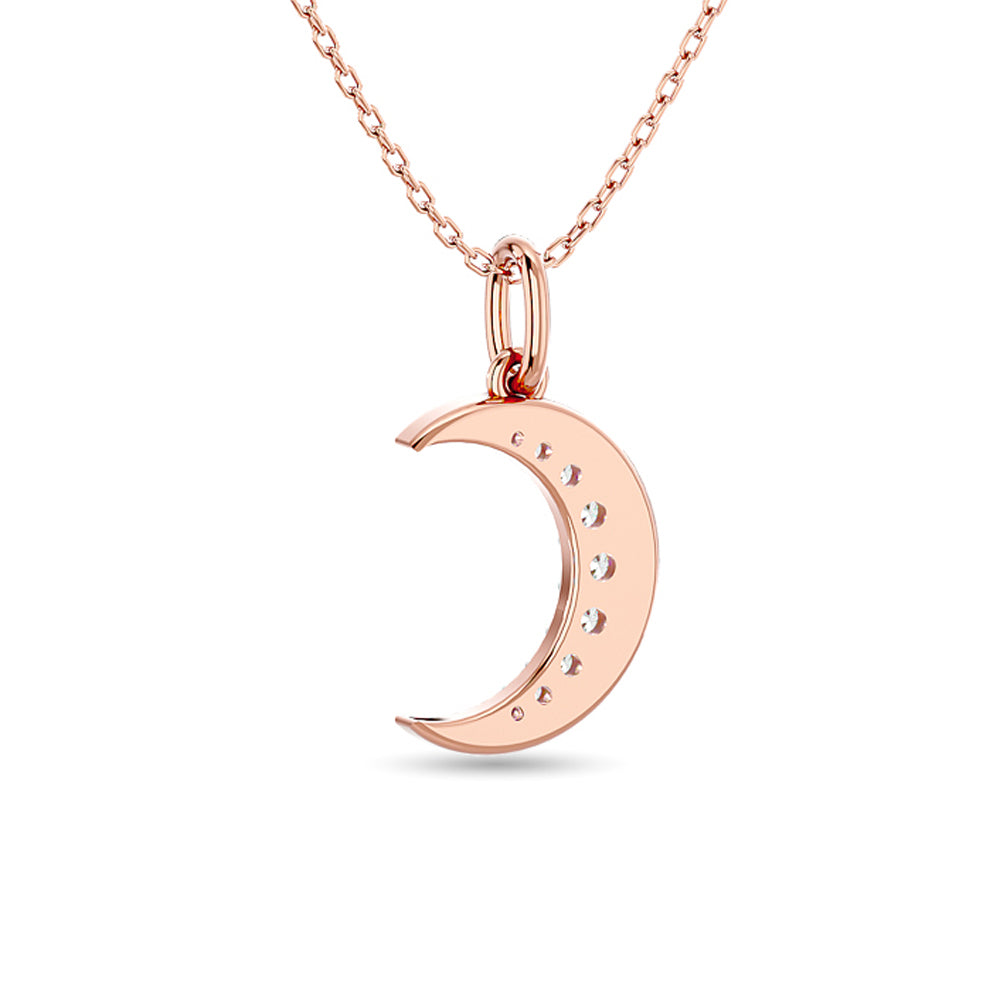 Colgante de luna con diamantes de 1/8 qt total en oro rosado de 10 k