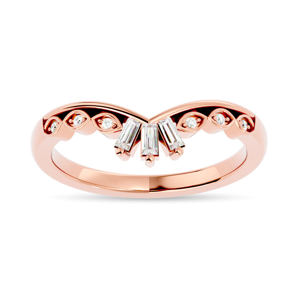 Anillo Chevron con Diamantes de 1/6 qt en Oro Rosa de 14k