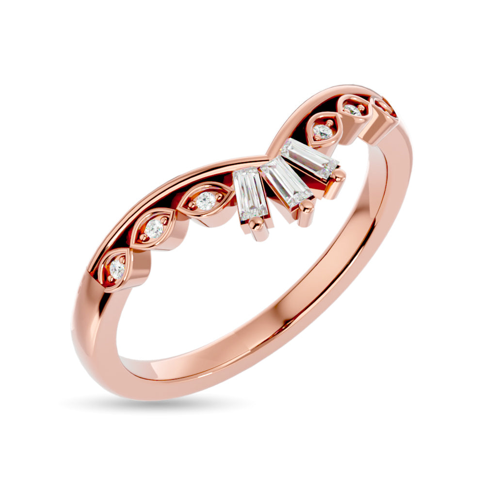 Anillo Chevron con Diamantes de 1/6 qt en Oro Rosa de 14k