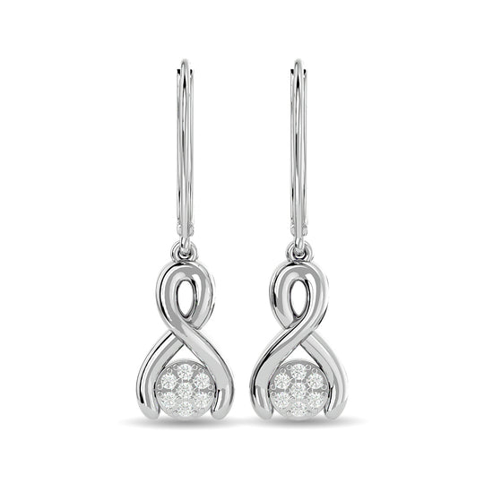 Aretes con Diamantes a la Moda de 1/6 qt en Oro Blanco de 10k