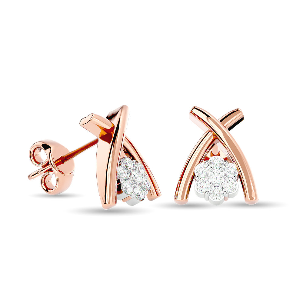 Aretes con Diamantes a la Moda de 1/10 qt en Oro Rosa de 10k