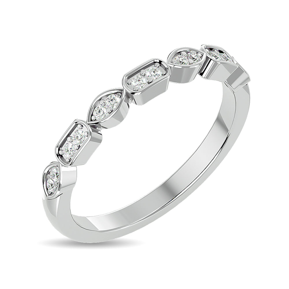 Anillo Apilable con Diamantes de 1/8 qt en Oro Blanco de 14k