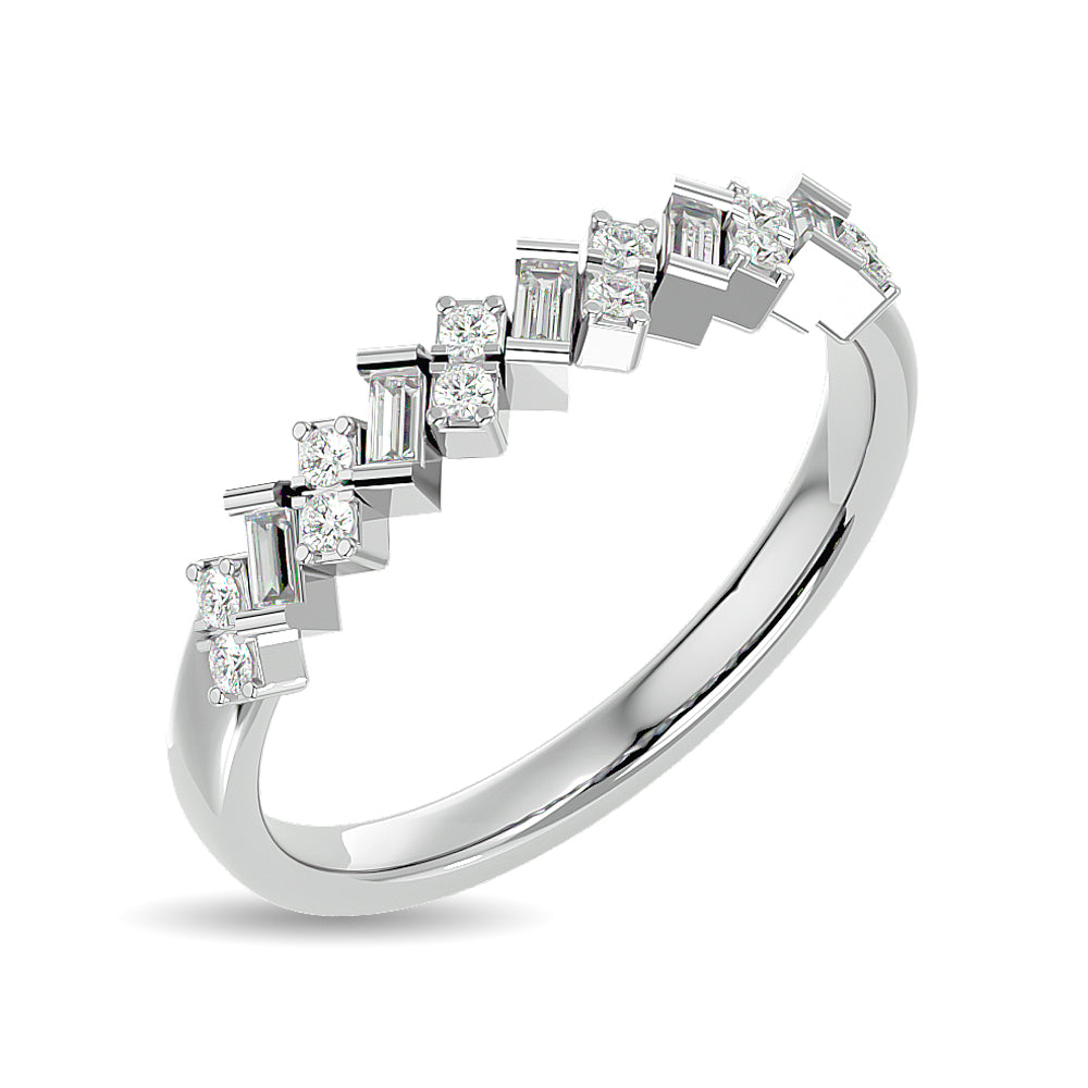 Anillo Apilable con Diamantes de 1/5 qt en Oro Blanco de 14k