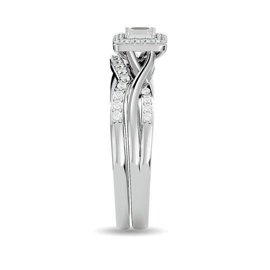 Anillo de Novia estilo Baguette Redondo y Recto con Diamantes de 1/4 qt en Oro Blanco de 10k