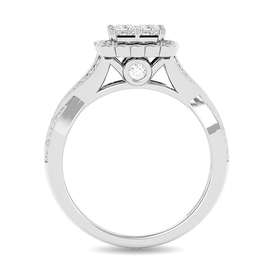 Anillo de Compromiso con Cabeza de Princesa de Diamantes de 1 qt en Oro Blanco de 14k