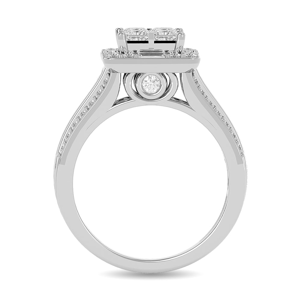 Anillo de Compromiso con Cabeza de Princesa de Diamantes de 1 1/2 qt en Oro Blanco de 14k