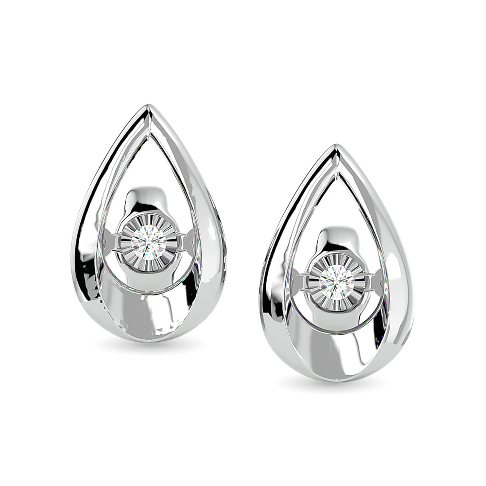 Aretes con Diamantes a la Moda de 1/20 qt en Plata de Ley