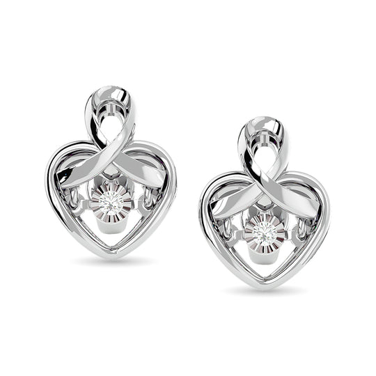 Aretes de Coraz√≥n con Diamantes de 1/20 qt en Plata de Ley