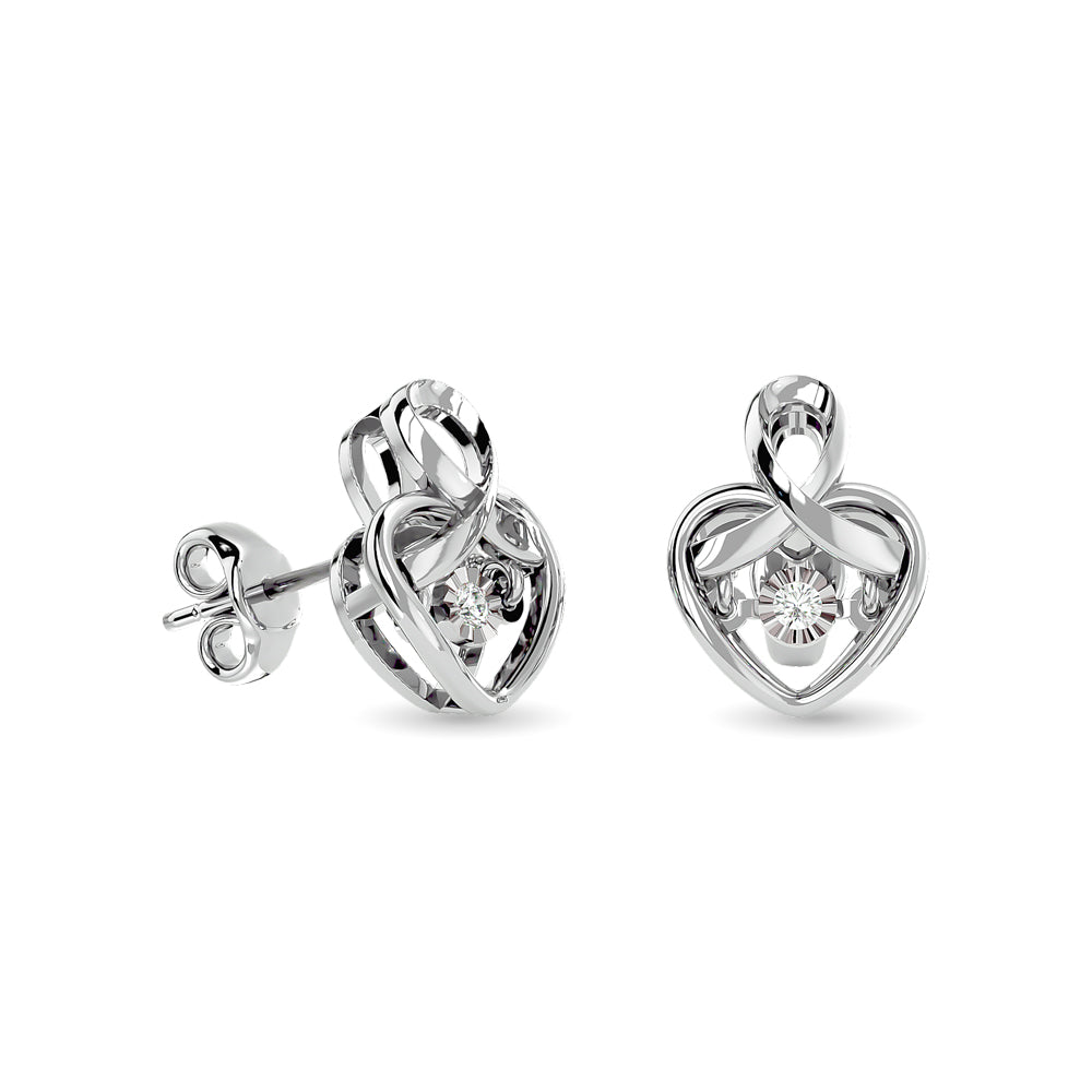 Aretes de Coraz√≥n con Diamantes de 1/20 qt en Plata de Ley