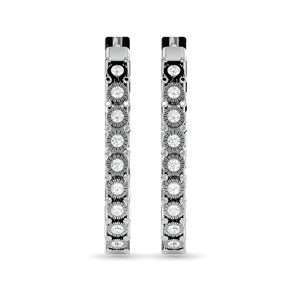 Aretes Tipo Argolla con Diamantes de 1/8 qt en total en Plata de Ley