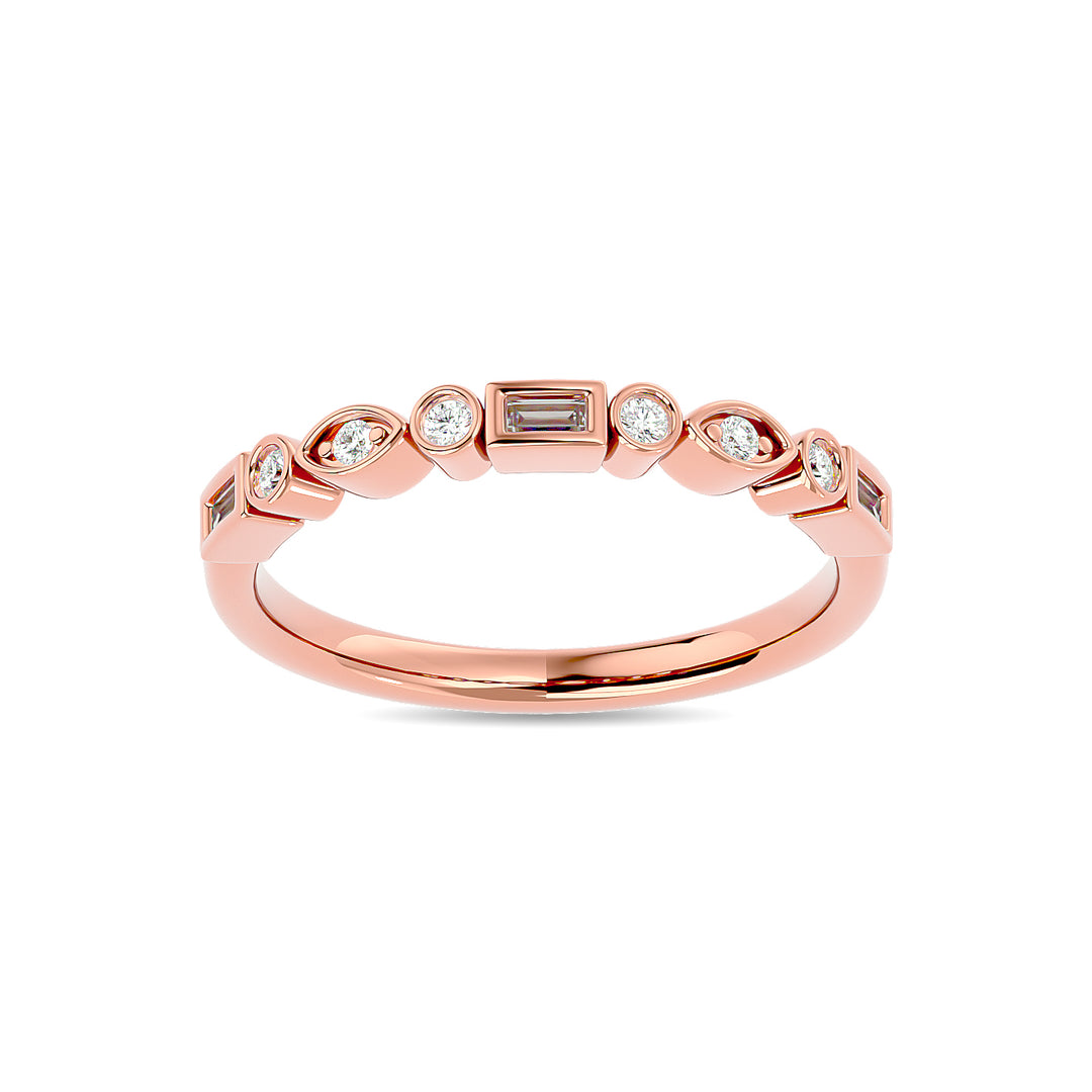 Anillo Apilable de Talla Baguette Recta y Redonda con Diamantes de 1/5 qt en Oro Rosa de 14 k