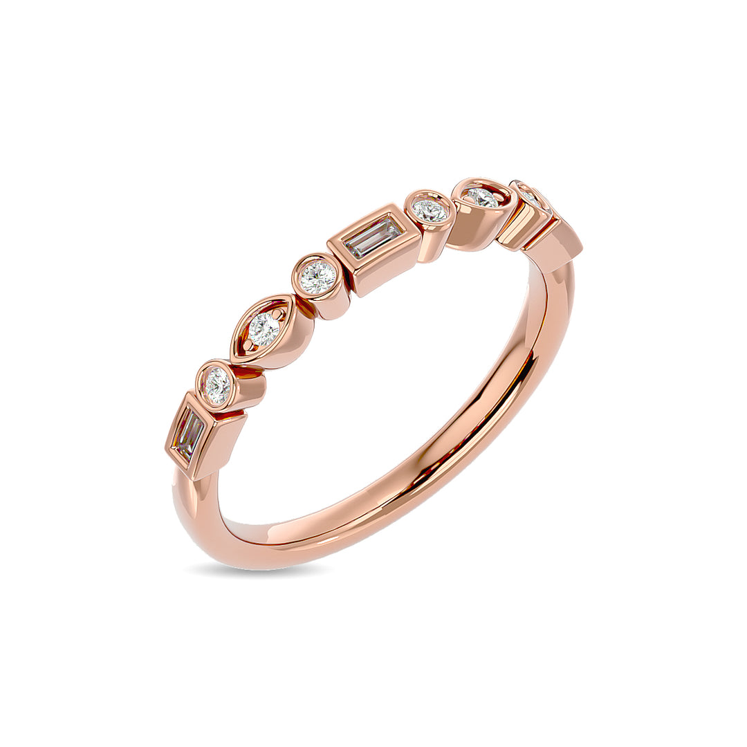 Anillo Apilable de Talla Baguette Recta y Redonda con Diamantes de 1/5 qt en Oro Rosa de 14 k