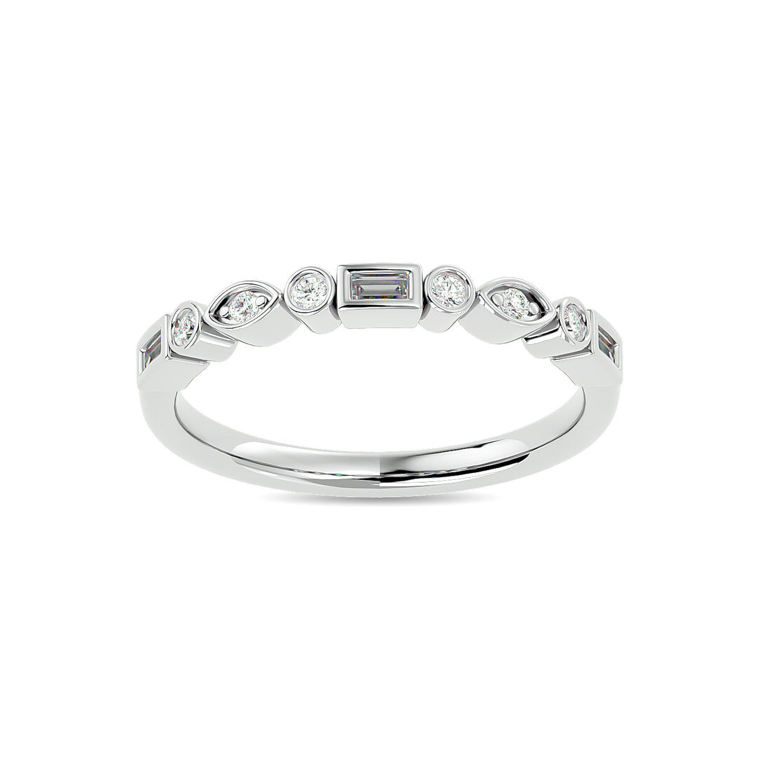 Anillo Apilable de Talla Baguette Recta y Redonda con diamantes de 1/5 qt en oro blanco de 14 k