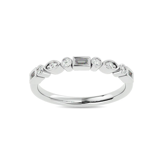 Anillo Apilable de Talla Baguette Recta y Redonda con diamantes de 1/5 qt en oro blanco de 14 k