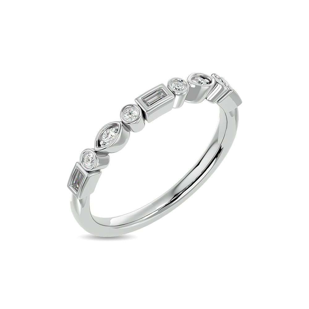 Anillo Apilable de Talla Baguette Recta y Redonda con diamantes de 1/5 qt en oro blanco de 14 k