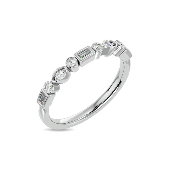 Anillo Apilable de Talla Baguette Recta y Redonda con diamantes de 1/5 qt en oro blanco de 14 k