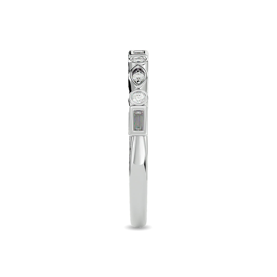 Anillo Apilable de Talla Baguette Recta y Redonda con diamantes de 1/5 qt en oro blanco de 14 k