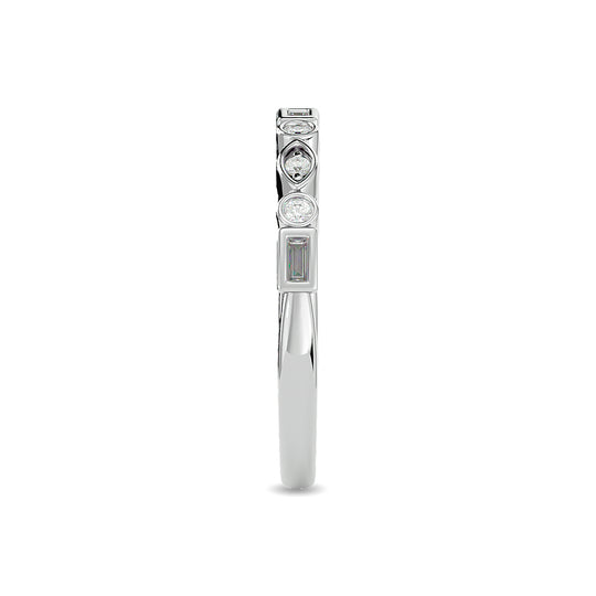 Anillo Apilable de Talla Baguette Recta y Redonda con diamantes de 1/5 qt en oro blanco de 14 k